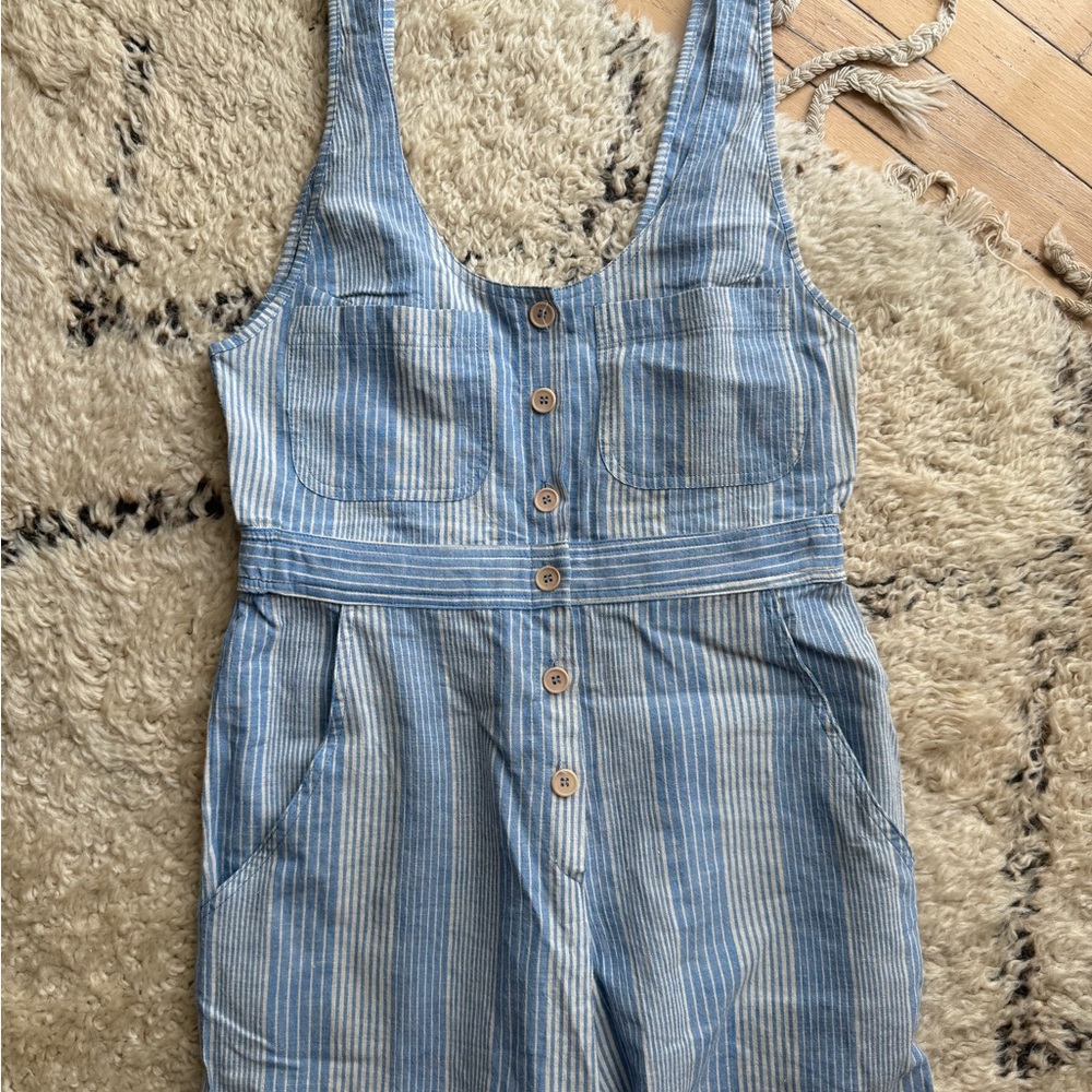 Reformation Blue and White Striped Jumpsuit